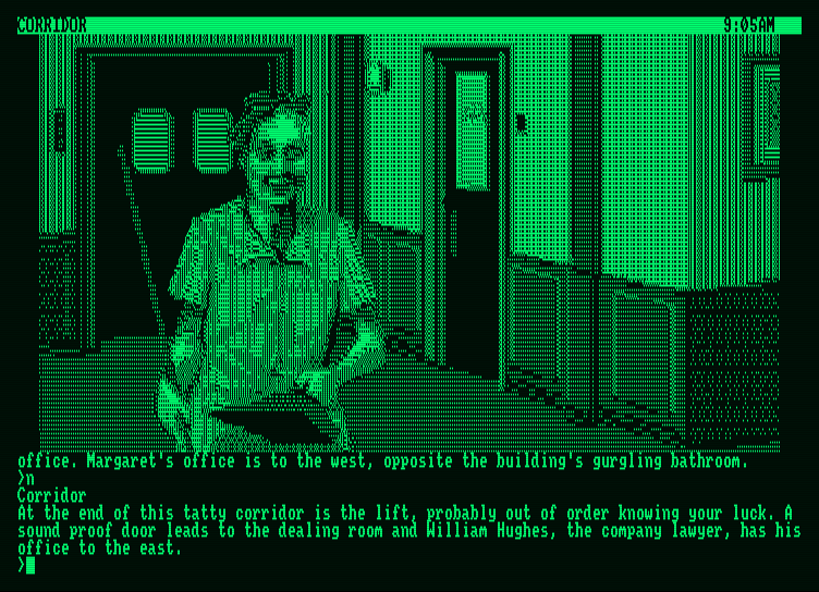 Corruption Amstrad PCW Screenshot: Exploring the office building...