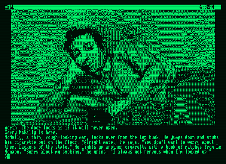 Corruption Amstrad PCW Screenshot: In a jail cell.