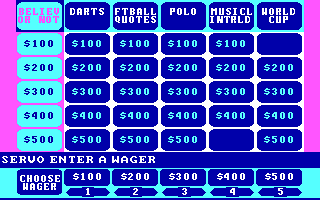 Jeopardy! New Sports Edition IBM PC/Compatibles Screenshot: Enter a wager...