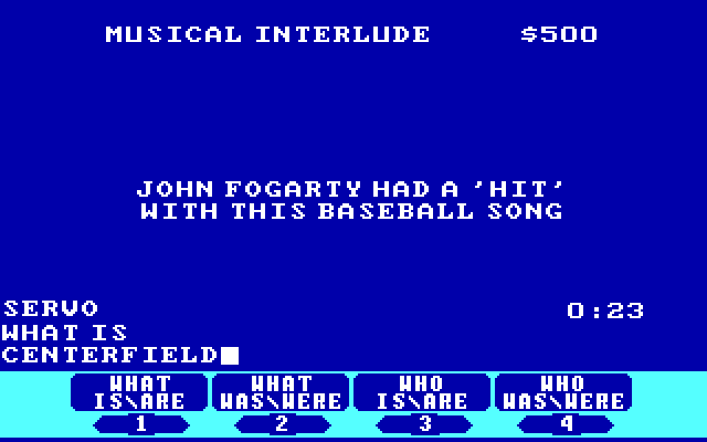 Jeopardy! New Sports Edition IBM PC/Compatibles Screenshot: Typing in a response...