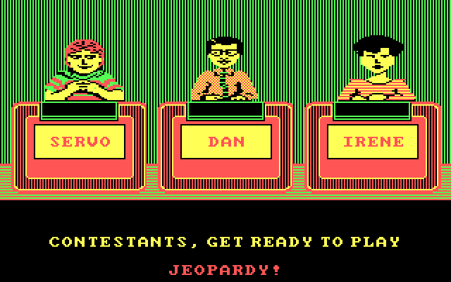Jeopardy! New Sports Edition IBM PC/Compatibles Screenshot: Contestants, get ready to play Jeopardy!