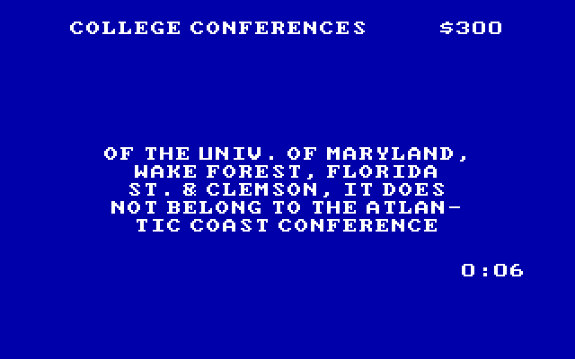Jeopardy! New Sports Edition IBM PC/Compatibles Screenshot: The answer is...