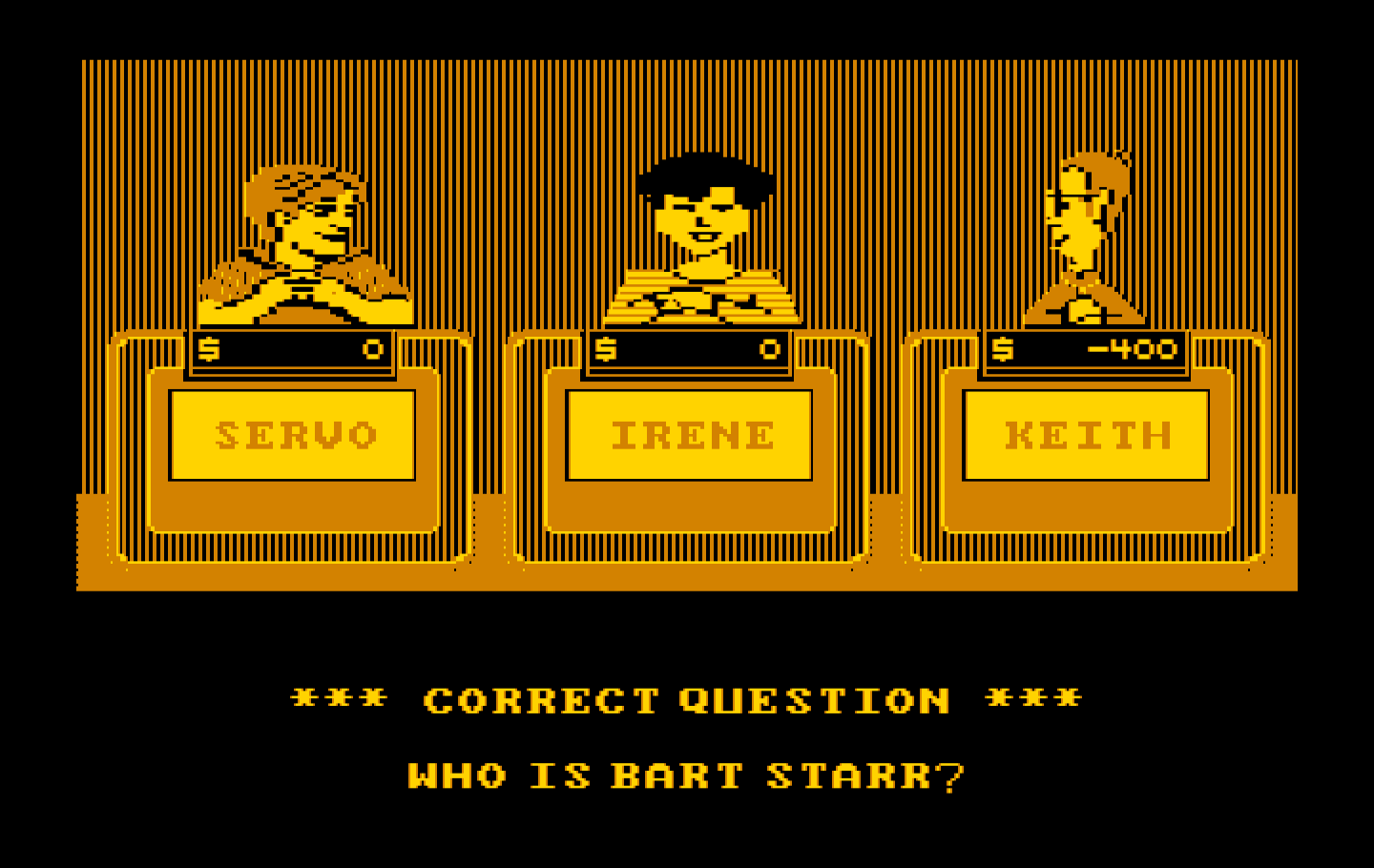 Jeopardy! New Sports Edition IBM PC/Compatibles Screenshot: A correct response this time!