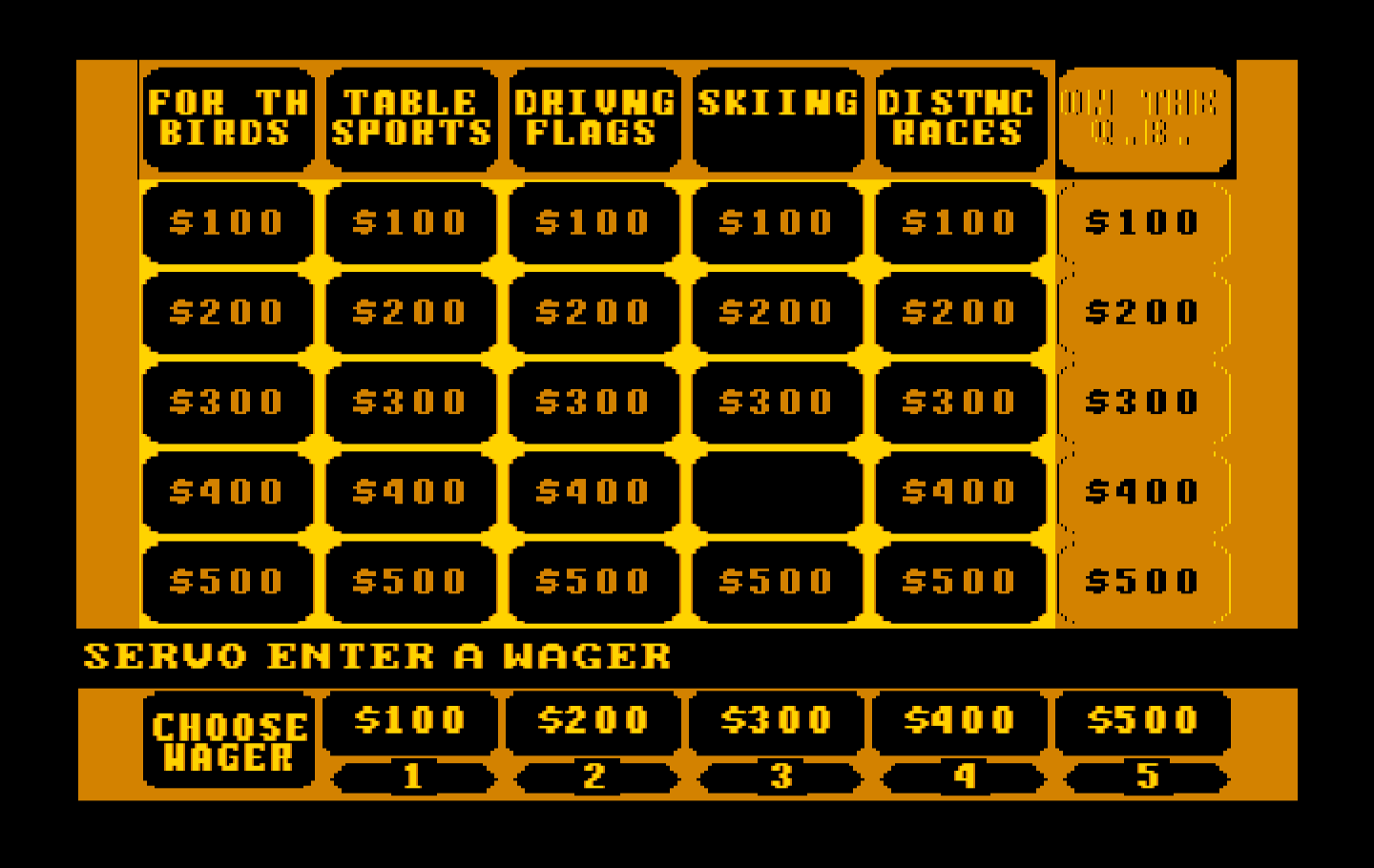 Jeopardy! New Sports Edition IBM PC/Compatibles Screenshot: Enter a wager.