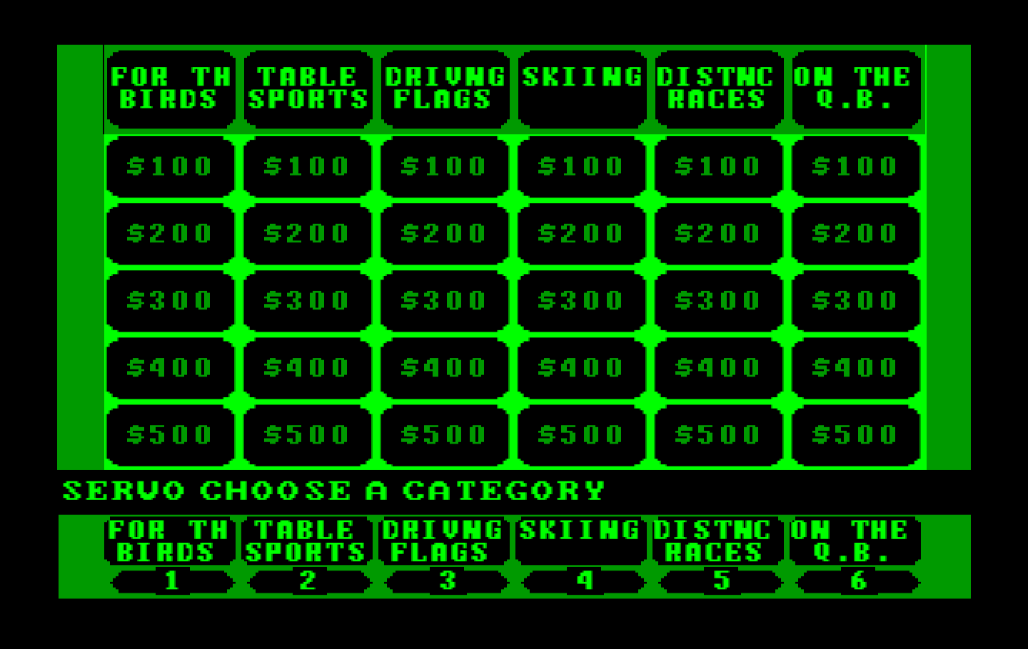 Jeopardy! New Sports Edition IBM PC/Compatibles Screenshot: Choose a category...