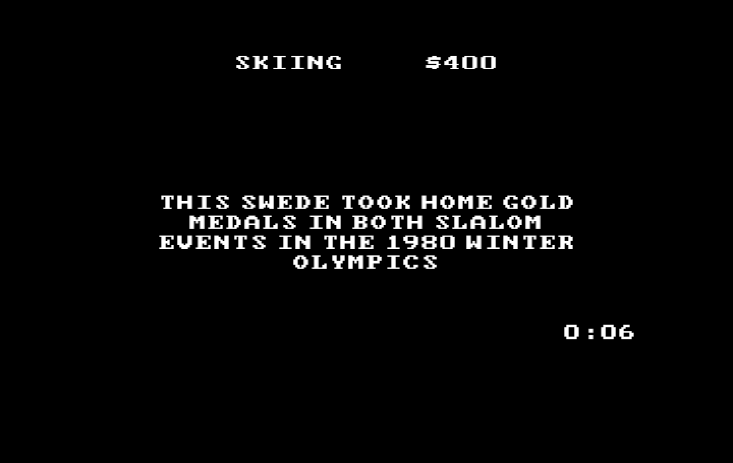 Jeopardy! New Sports Edition IBM PC/Compatibles Screenshot: The answer is...