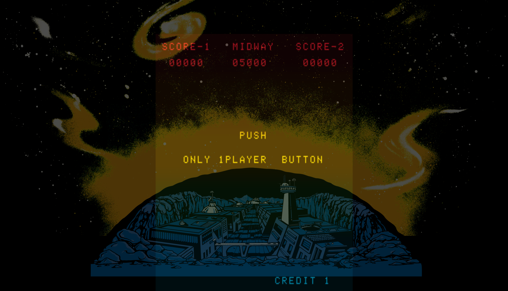 Deluxe Space Invaders Arcade Screenshot: Coin inserted, ready player 1?