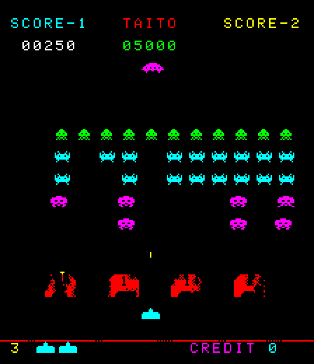 Deluxe Space Invaders Arcade Screenshot: Shoot the flying saucer for bonus points...