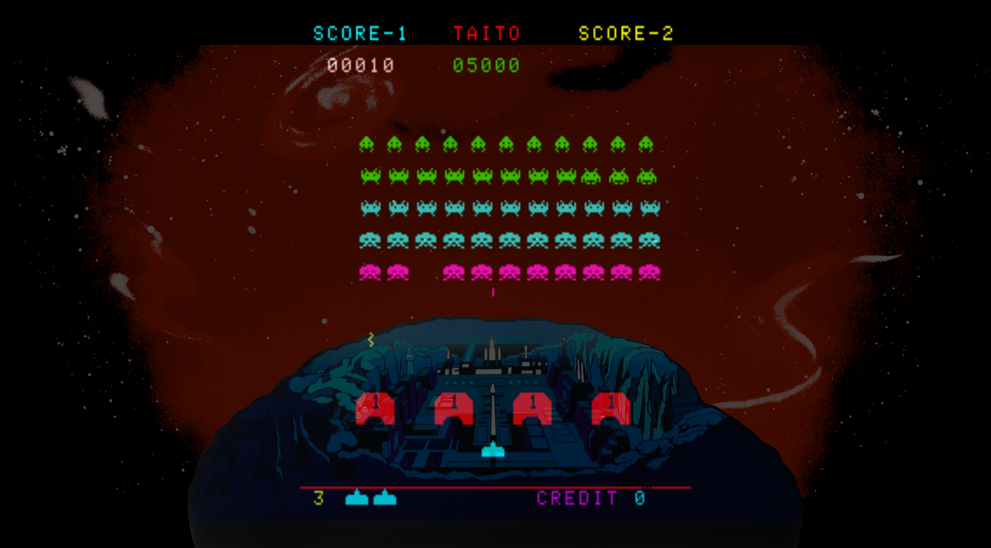 Deluxe Space Invaders Arcade Screenshot: Game start.