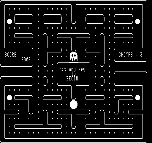 Chomp Exidy Sorcerer Screenshot: Game over, press a key to begin again.