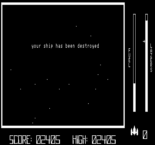 Astro Attacker Exidy Sorcerer Screenshot: Game over.