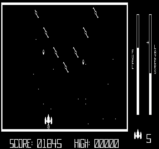 Astro Attacker Exidy Sorcerer Screenshot: Some opponents are smaller making them tougher to hit.