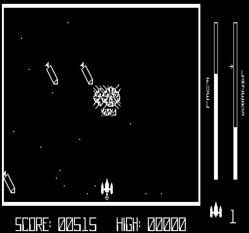 Astro Attacker Exidy Sorcerer Screenshot: These missiles attack diagonally.