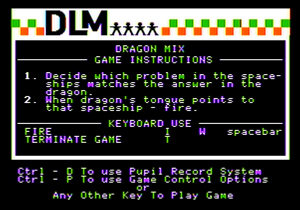 Dragon Mix Apple II Screenshot: Game instructions.