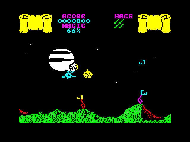 Cauldron ZX Spectrum Screenshot: Smack! I was hit by a jack-o-lantern!