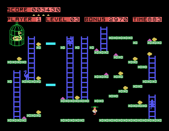 Chuckie Egg Tatung Einstein Screenshot: Jumping over a gap...