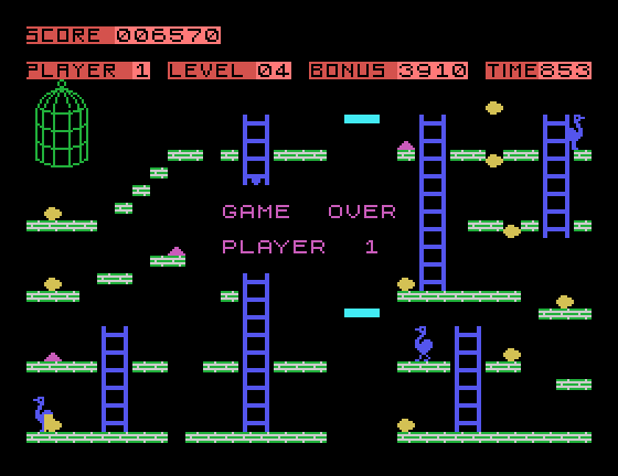 Chuckie Egg Tatung Einstein Screenshot: Game over.