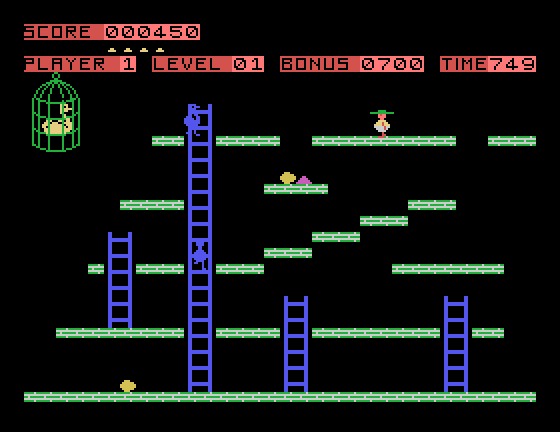 Chuckie Egg Tatung Einstein Screenshot: Only a few items left to collect before the first level is complete!