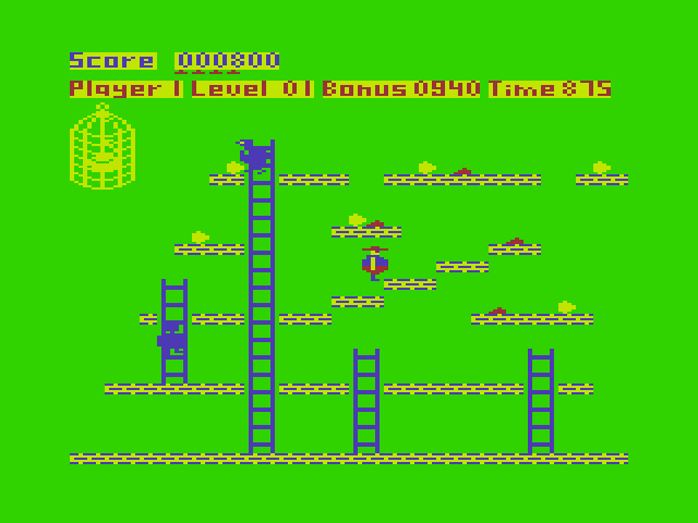 Chuckie Egg Dragon 32/64 Screenshot: Collecting eggs and jumping up to new platforms...
