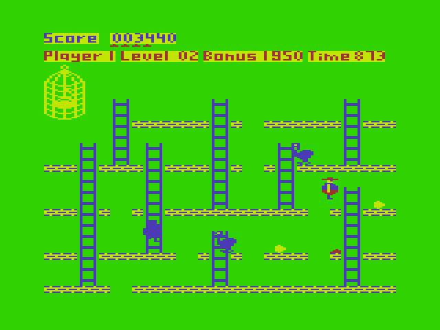 Chuckie Egg Dragon 32/64 Screenshot: Jump over gaps in the platform...