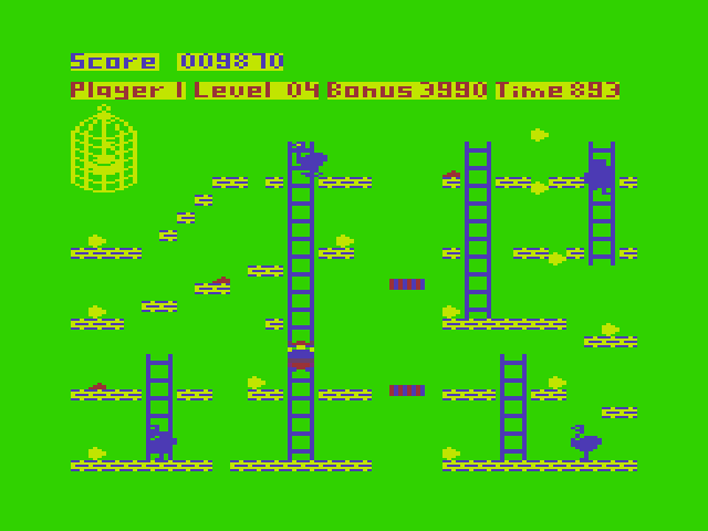 Chuckie Egg Dragon 32/64 Screenshot: Level 04; climbing up the ladder...