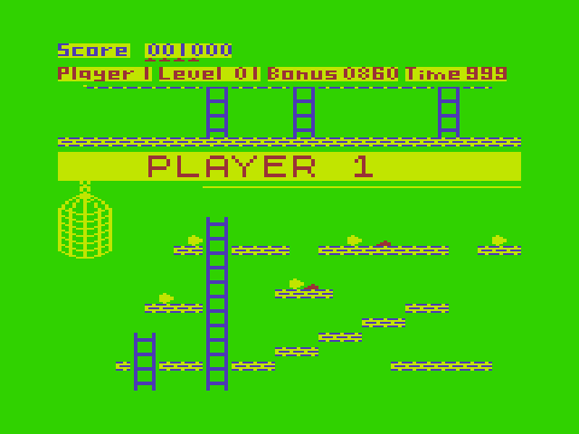 Chuckie Egg Dragon 32/64 Screenshot: On to the next level; the screen scrolls to indicate which player's turn it is...