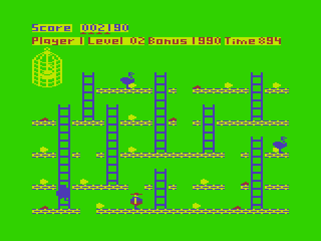Chuckie Egg Dragon 32/64 Screenshot: Level 02 start.