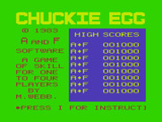 Chuckie Egg for Dragon 32/64 - Title screen and main menu.