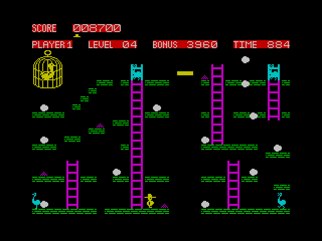Chuckie Egg ZX Spectrum Screenshot: Start of level 4.