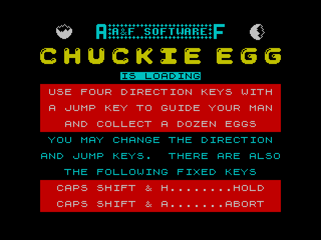 Chuckie Egg ZX Spectrum Screenshot: Loading screen.