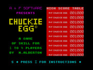 Chuckie Egg for ZX Spectrum - Title screen and high scores.