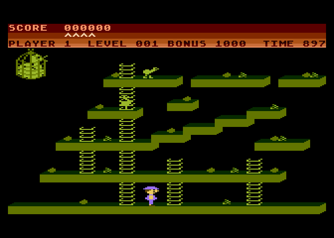 Chuckie Egg Atari 8-bit Screenshot: Game start.