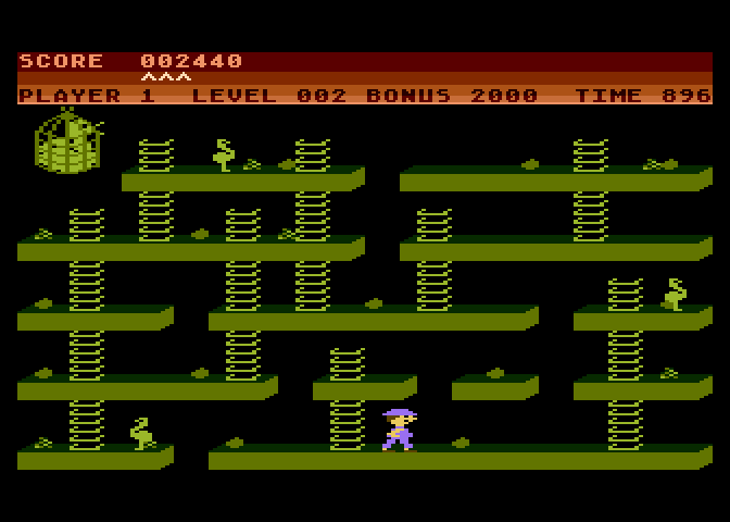 Chuckie Egg Atari 8-bit Screenshot: Beginning the second round.