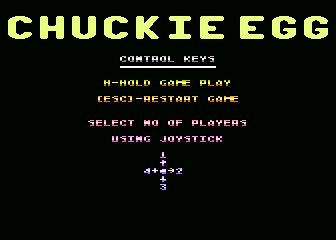 Chuckie Egg Atari 8-bit Screenshot: How many players?
