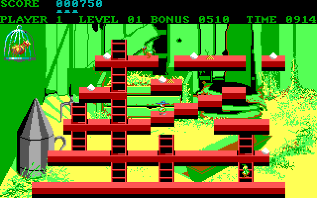 Chuckie Egg IBM PC/Compatibles Screenshot: Only a few eggs left, can I reach them?