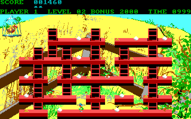 Chuckie Egg IBM PC/Compatibles Screenshot: Start of level 2.