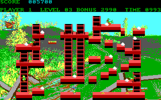 Chuckie Egg IBM PC/Compatibles Screenshot: Level 3 start.