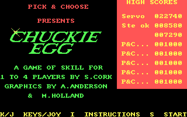 Chuckie Egg IBM PC/Compatibles Screenshot: Main menu.