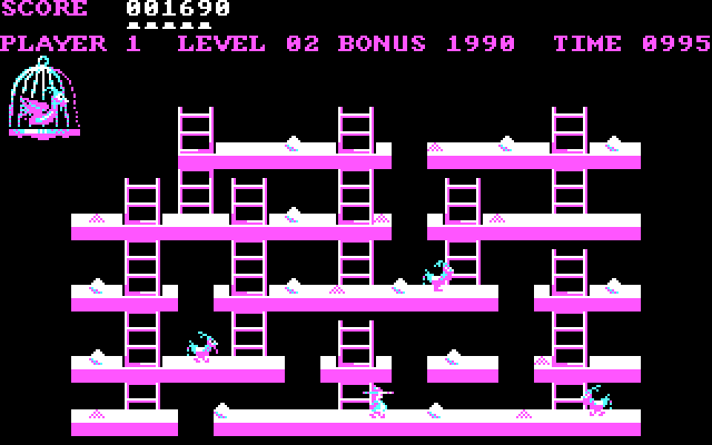 Chuckie Egg IBM PC/Compatibles Screenshot: Start of level 2.