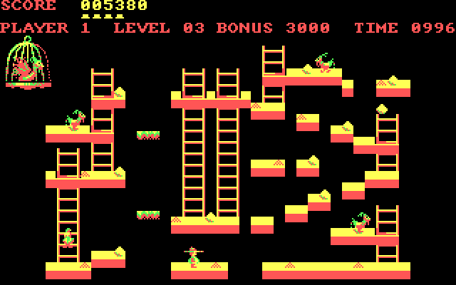 Chuckie Egg IBM PC/Compatibles Screenshot: Level 3 with some moving platforms...