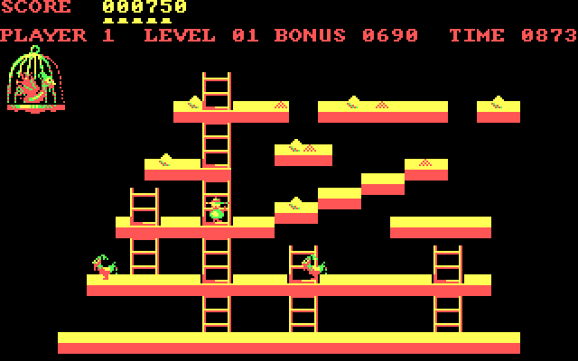 Chuckie Egg IBM PC/Compatibles Screenshot: Climbing up a ladder...