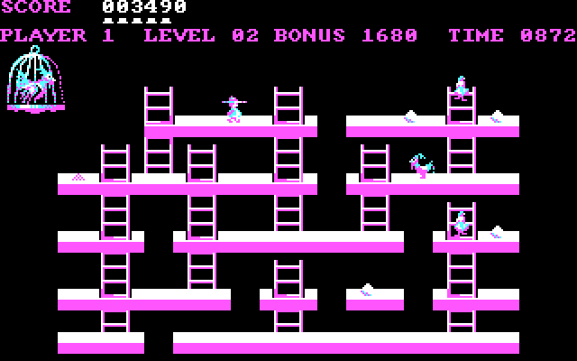 Chuckie Egg IBM PC/Compatibles Screenshot: Only a few more eggs to collect...