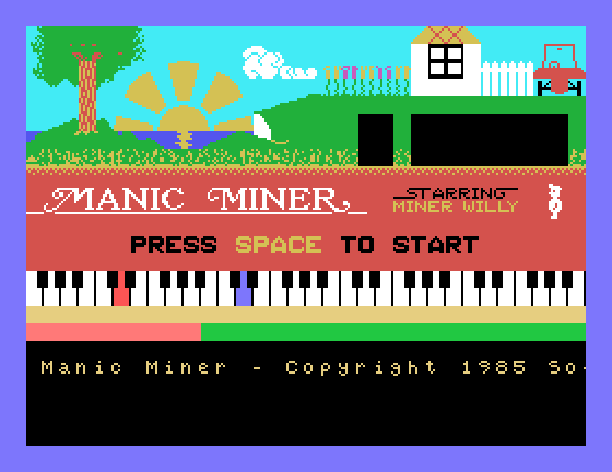 Manic Miner Tatung Einstein Screenshot: Title screen.
