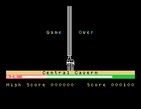 Manic Miner Tatung Einstein Screenshot: Game over.