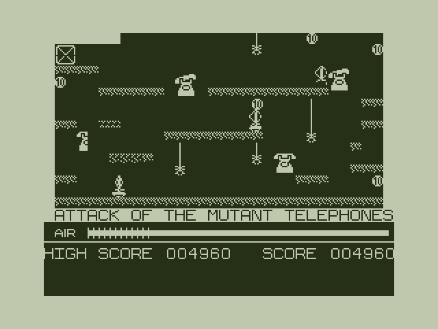 Manic Miner Dragon 32/64 Screenshot: Game demo; Attack of the Mutant Telephones.