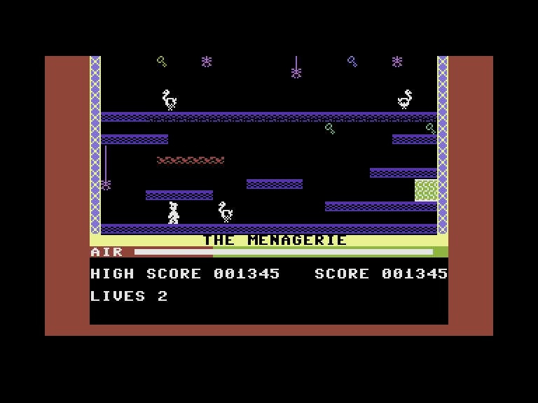 Manic Miner Commodore 16 & Plus/4 Screenshot: Start of level 3, "The Menagerie"...