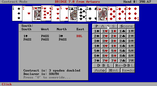 Bridge 7.0 IBM PC/Compatibles Screenshot: A game in progress.
