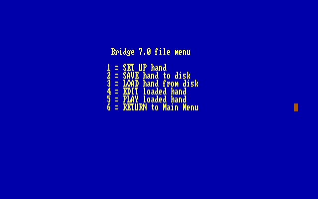 Bridge 7.0 IBM PC/Compatibles Screenshot: The file menu.
