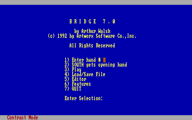 Bridge 7.0 IBM PC/Compatibles Screenshot: Title screen and main menu.