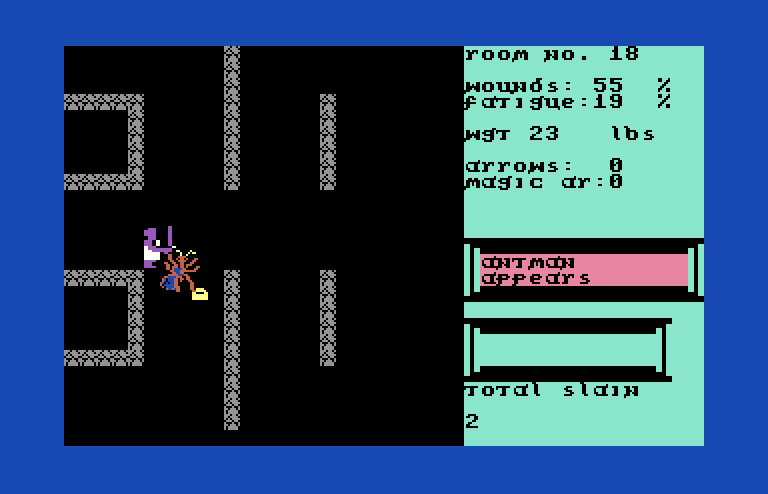 Dunjonquest: Temple of Apshai Commodore 64 Screenshot: An antman appears!